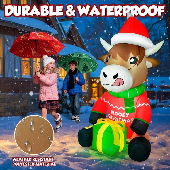🆕5FT Christmas Inflatables Highland Cow Blow Up Yard Outdoor Decorations - Picture 7 of 9